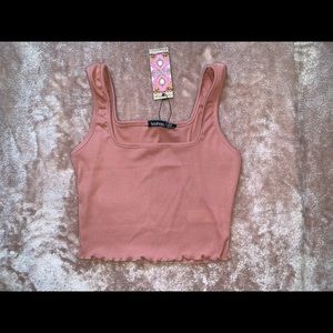 NWT Boohoo Lettuce Hem Square Neck Crop Top